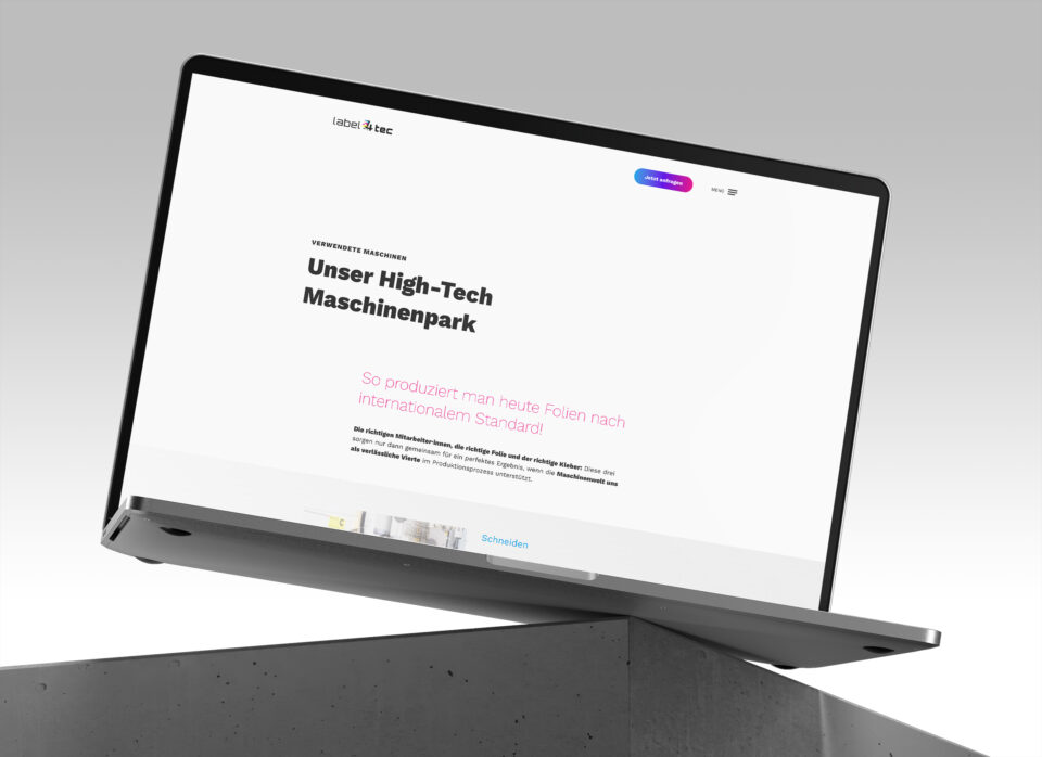Webdesign Seite verwendete Maschinen – label4tec Corporate Design