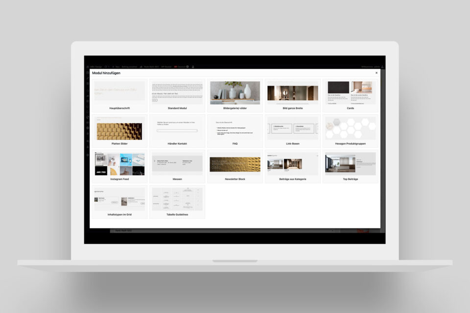 Individueller Modulbaukasten für Content-Erstellung in Wordpress Websites Digitale Markenstrategie für mittelständische Betriebe. Webentwicklung und Design einer Website für Designpaneele Hersteller in Oberösterreich.