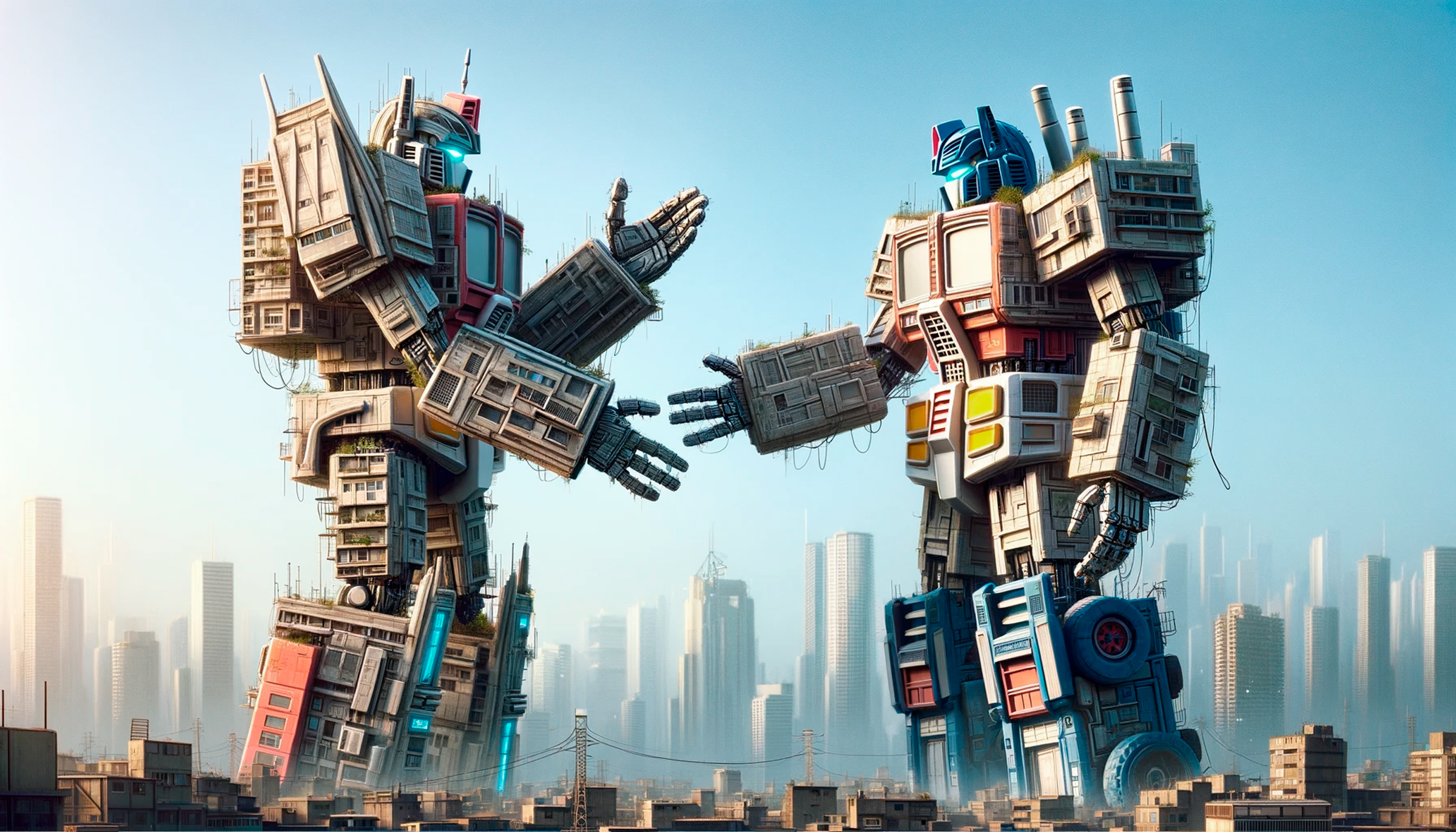 Zwei Gebäude-Transformer als Versinnbildlichung von B2B Marketing. Emotionen statt Funktionen: Kehrtwende im B2B Marketing - Emotionales Storytelling im B2B Marketing