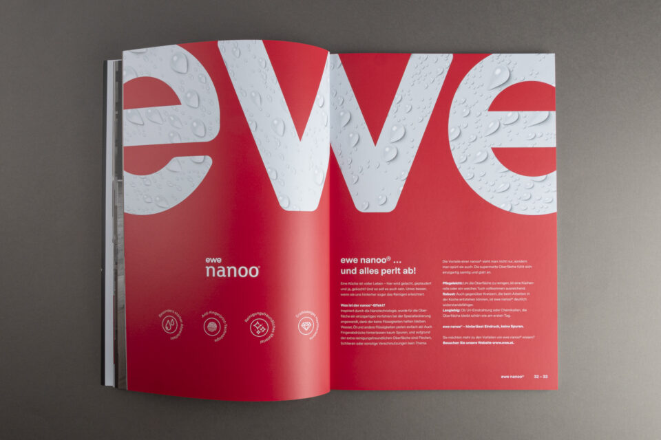 ewe Produktkatalog mit großflächigen Bildern und spannendem Layout