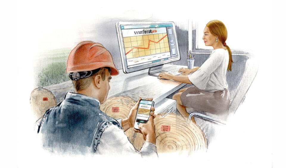 Mann am Handy, Frau am Computer - Latschbacher Imagefolder Illustration