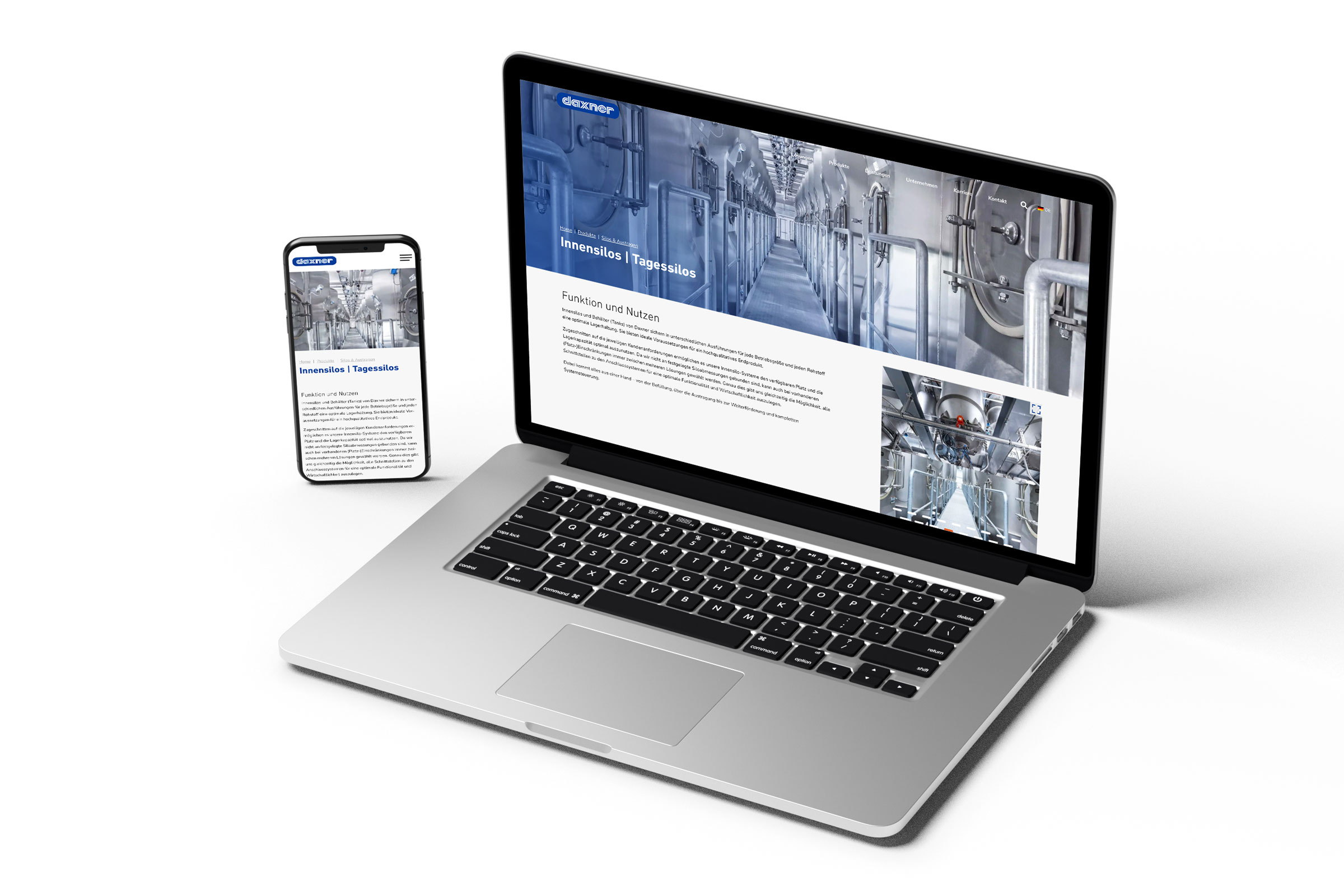 Produktdetailseite Mobil- und Desktop-Variante - Daxner Website