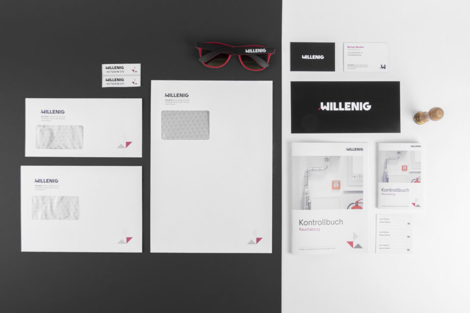 Übersicht Geschäftsdrucksorten wie Visitenkarten, Briefpapier, Sticker, usw.