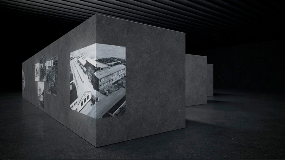 3D Logo von Wietersdorfer in Betonoptik mit Filmprojektionen