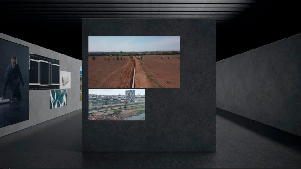 3D Logo von Wietersdorfer in Betonoptik mit Filmprojektionen