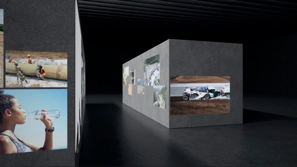 3D Logo von Wietersdorfer in Betonoptik mit Filmprojektionen