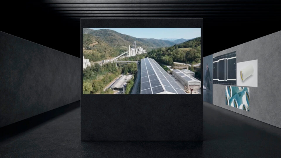 3D Logo von Wietersdorfer in Betonoptik mit Filmprojektionen