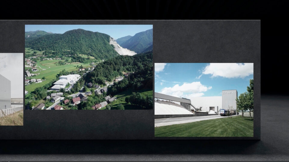 3D Logo von Wietersdorfer in Betonoptik mit Filmprojektionen