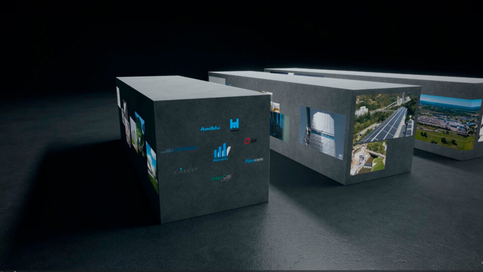 3D Logo von Wietersdorfer in Betonoptik mit Filmprojektionen